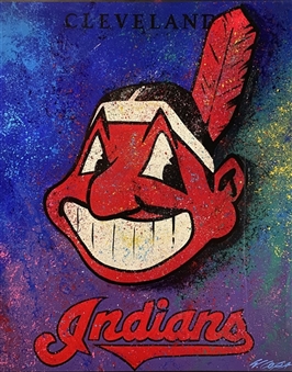 Original Bill Lopa Cleveland Indians 36x48 Painted Canvas